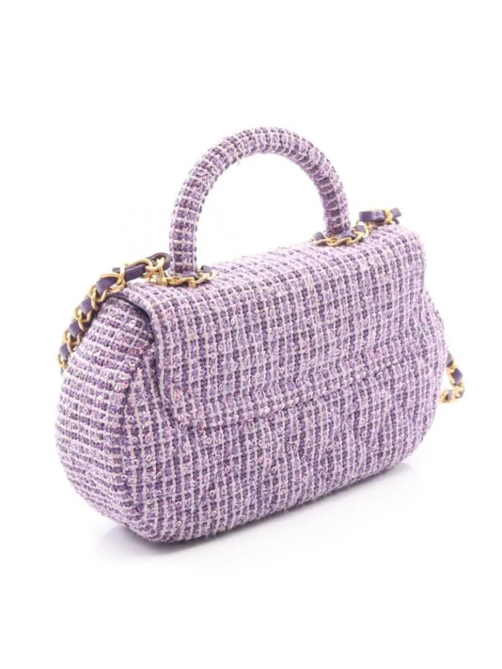 Chanel Shoulder Bag Quilted Top Handle Purple Fabric